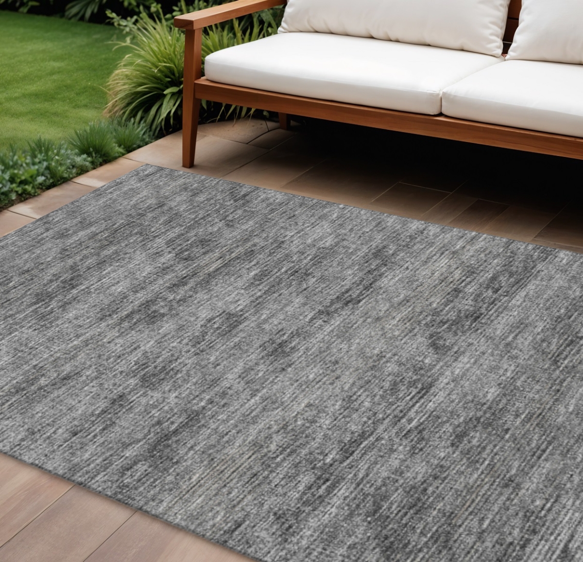 642409 10 x 14 ft. Gray & Ivory Abstract Washable Transitional Indoor & Outdoor Rectangle Area Rug