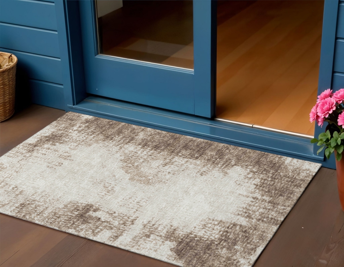642470 3 x 5 ft. Brown & Ivory Abstract Washable Transitional Indoor & Outdoor Rectangle Area Rug