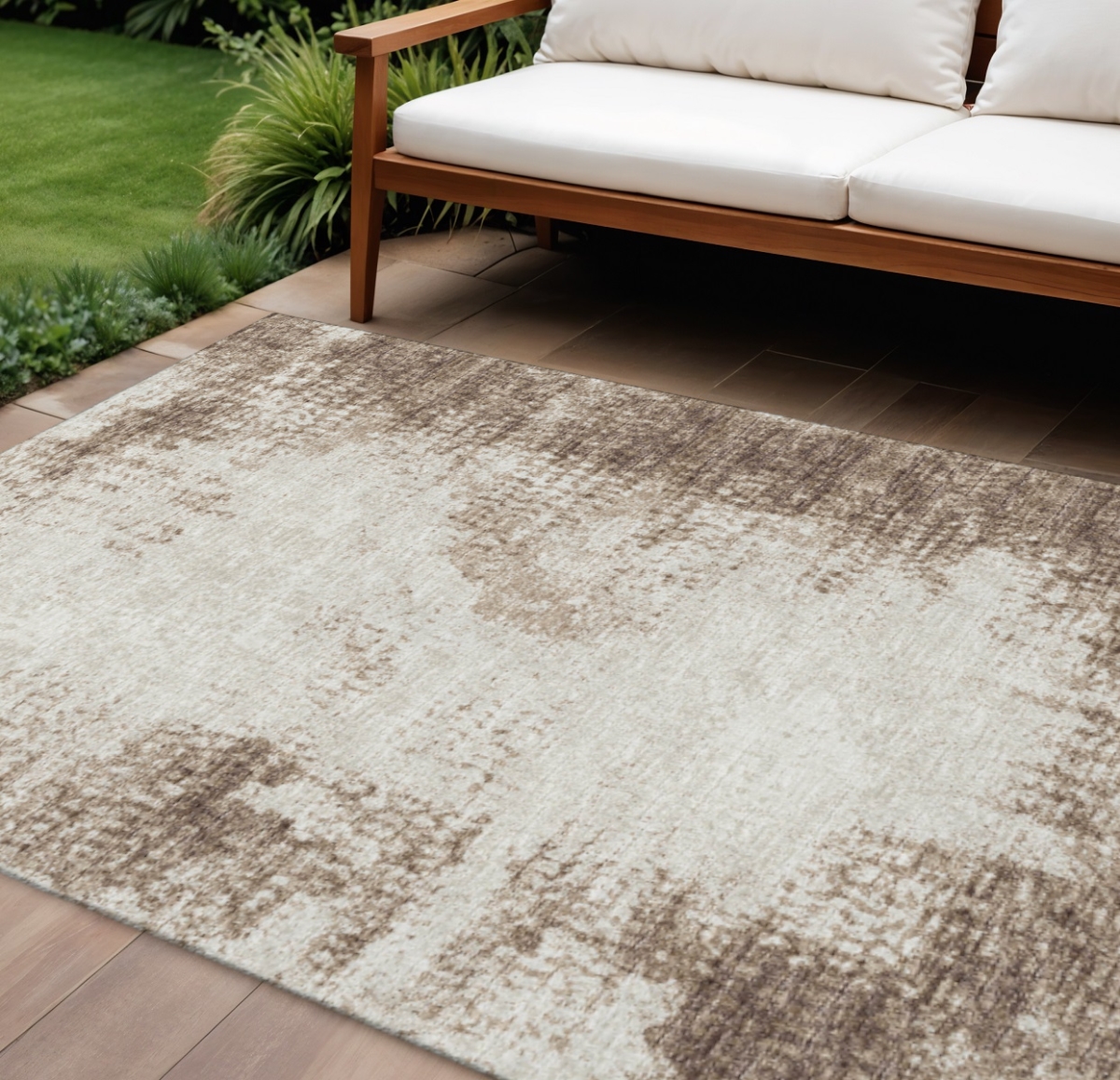 642473 8 x 10 ft. Brown & Ivory Abstract Washable Transitional Indoor & Outdoor Rectangle Area Rug
