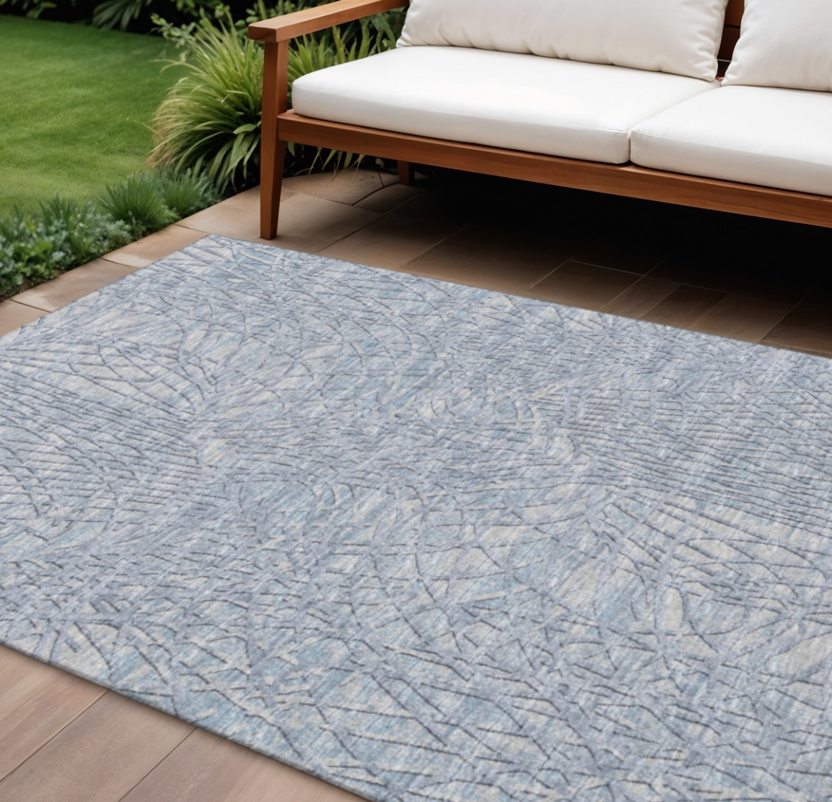 642505 10 x 14 ft. Blue & Gray Abstract Washable Transitional Indoor & Outdoor Rectangle Area Rug