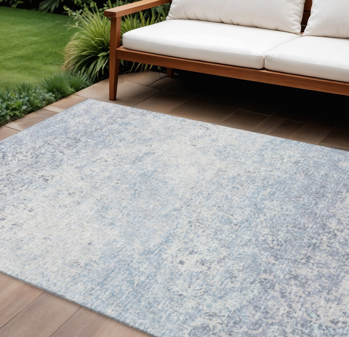 642521 8 x 10 ft. Blue & Ivory Abstract Washable Transitional Indoor & Outdoor Rectangle Area Rug