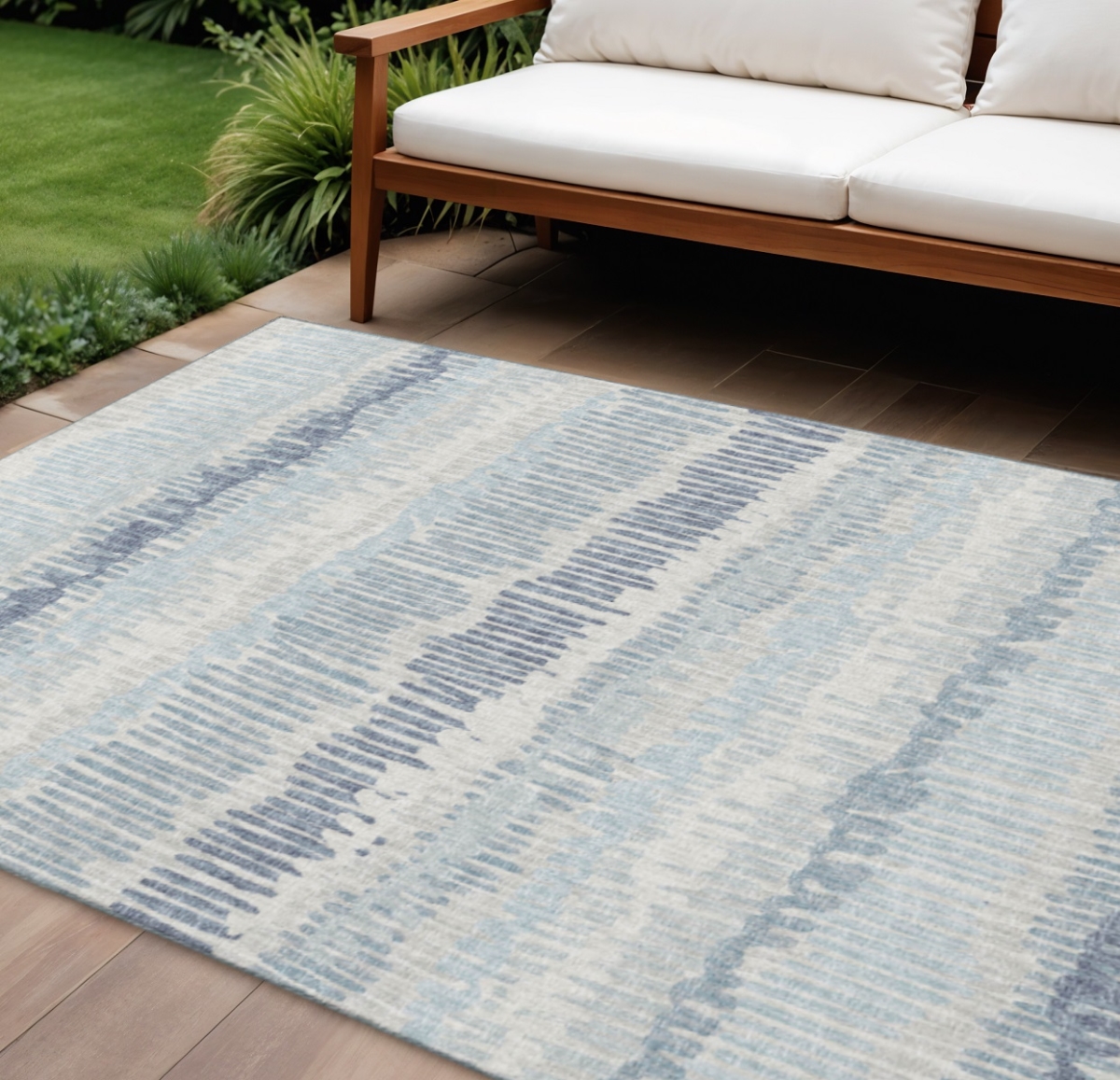 642545 8 x 10 ft. Blue & Ivory Abstract Washable Transitional Indoor & Outdoor Rectangle Area Rug
