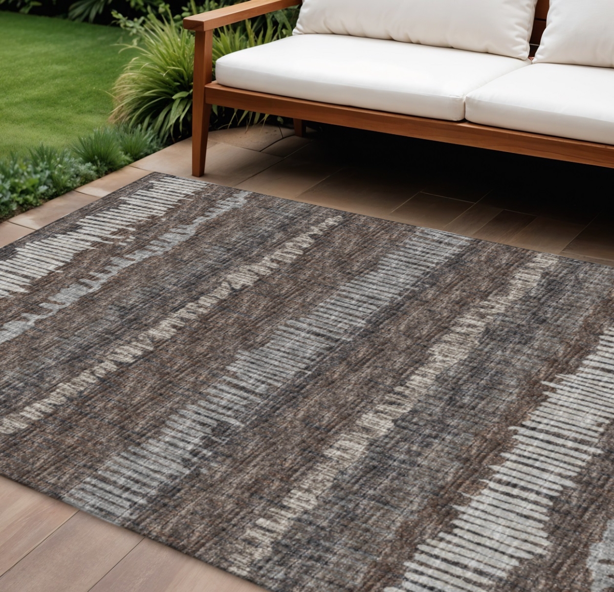 642559 10 x 14 ft. Brown & Ivory Abstract Washable Transitional Indoor & Outdoor Rectangle Area Rug