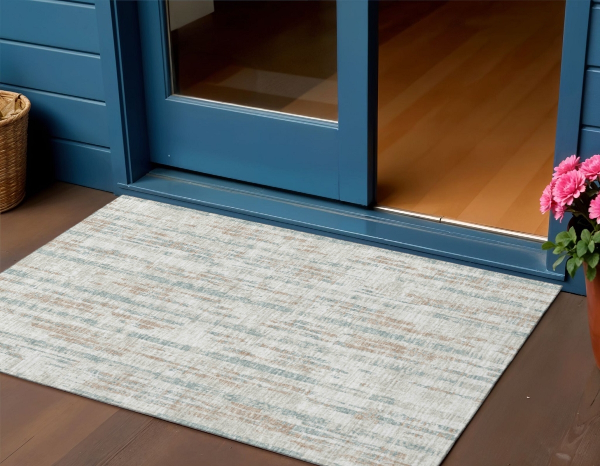 642584 3 x 5 ft. Ivory & Blue Abstract Washable Transitional Indoor & Outdoor Rectangle Area Rug