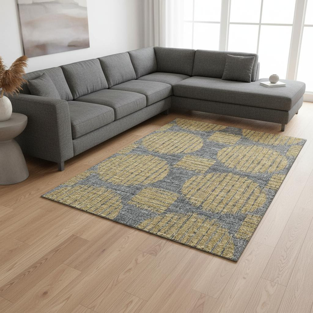 645048 9 x 12 ft. Gold & Gray Geometric Transitional Washable Machine Made Rectangle Area Rug with UV Protection