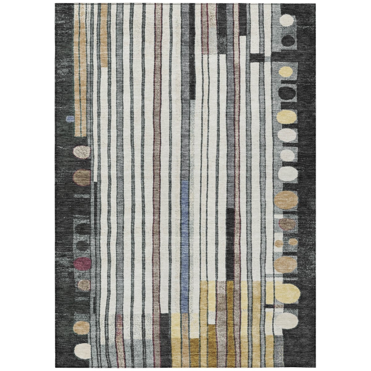 638134 5 x 8 ft. Black, Ivory & Gold Geometric Washable Transitional Indoor & Outdoor Rectangle Area Rug