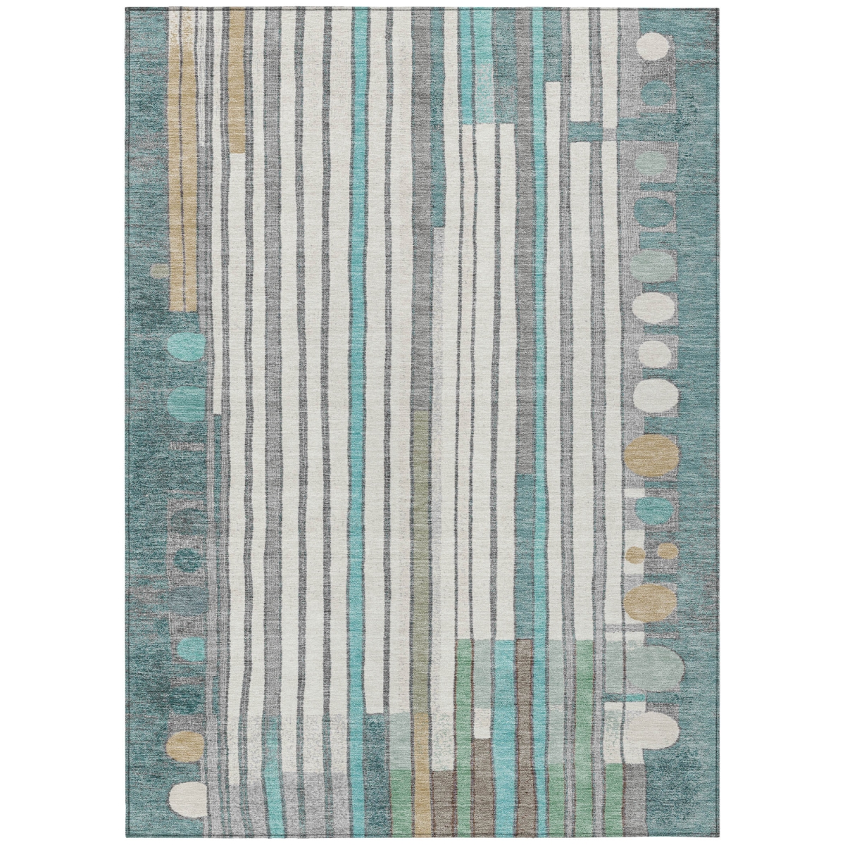 638154 8 x 10 ft. Teal Blue, Ivory & Gold Geometric Washable Transitional Indoor & Outdoor Rectangle Area Rug
