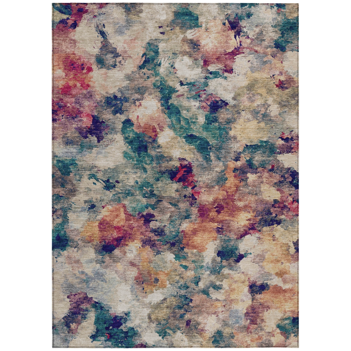 638477 10 x 14 ft. Beige Teal, Blue & Blush Abstract Washable Transitional Indoor & Outdoor Rectangle Area Rug