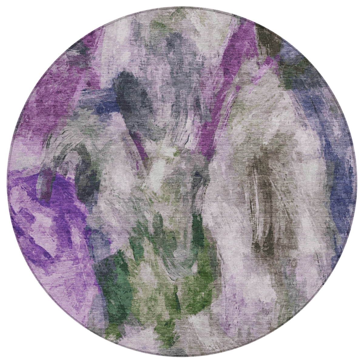638492 8 ft. Lavender Ivory & Olive Green Abstract Washable Transitional Indoor & Outdoor Round Area Rug