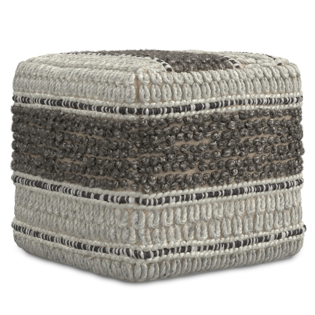 638512 14 x 18.10 x 18.10 in. Brown Wool Pouf Ottoman