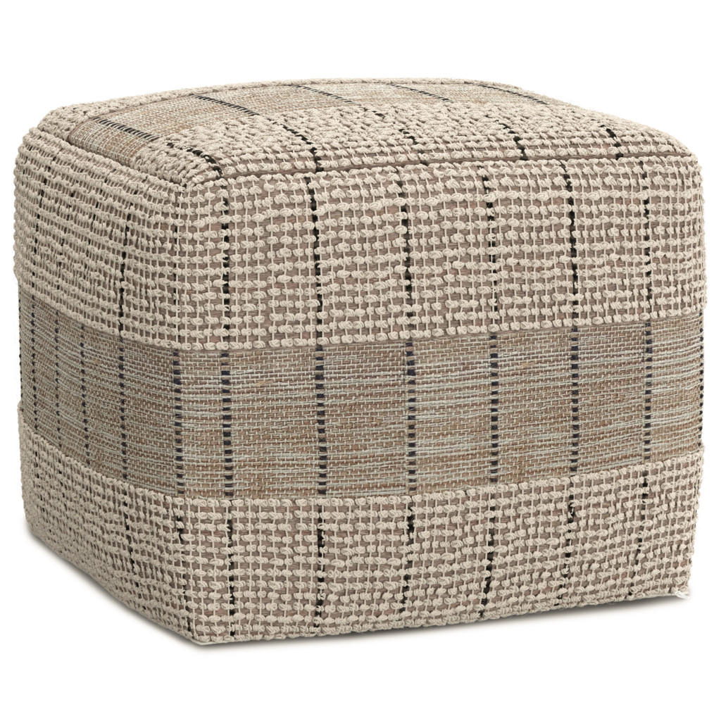638563 14 x 18 x 18 in. Gray Jute Pouf Ottoman