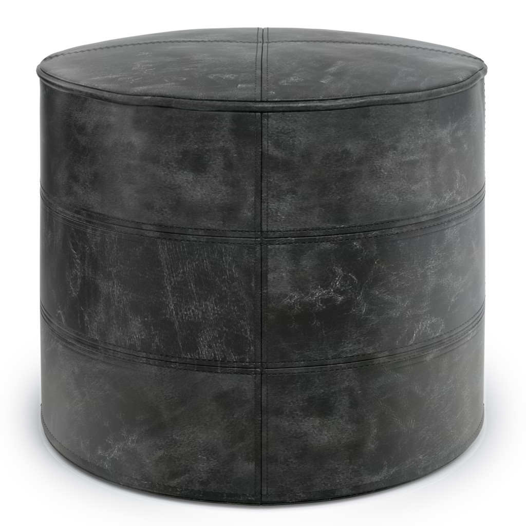638580 14 x 18 x 18 in. Black Leather Round Pouf Ottoman