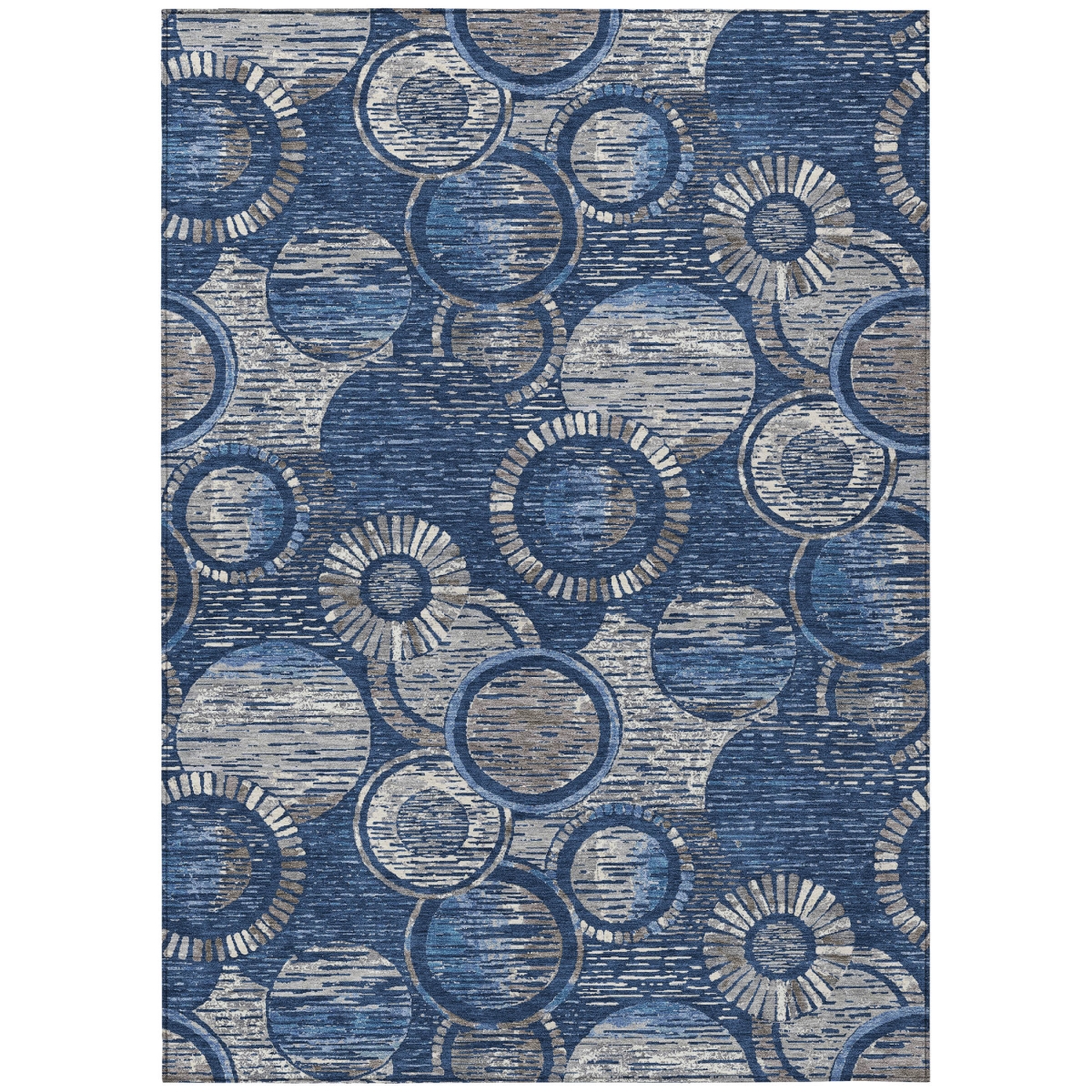 638651 3 x 5 ft. Navy Blue & Gray Geometric Washable Transitional Indoor & Outdoor Rectangle Area Rug