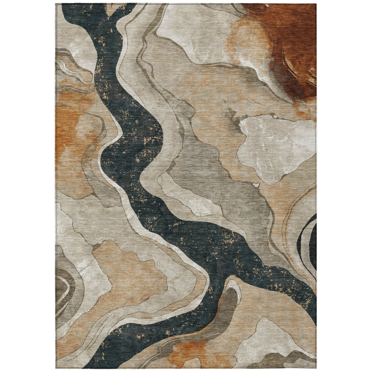 639153 10 x 14 ft. Beige Charcoal & Rust Abstract Washable Transitional Indoor & Outdoor Rectangle Area Rug