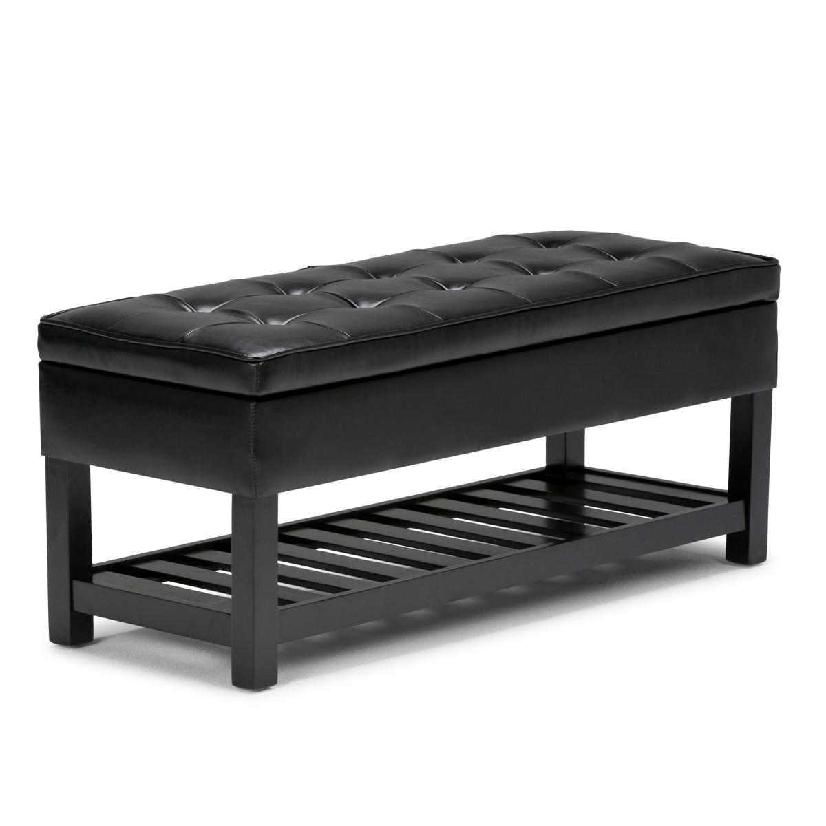 641862 44 in. Black & Dark Brown Leather Ottoman with Storage