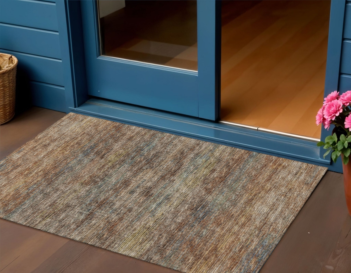642380 3 x 5 ft. Burnt Sienna & Coffee Abstract Washable Transitional Indoor & Outdoor Rectangle Area Rug