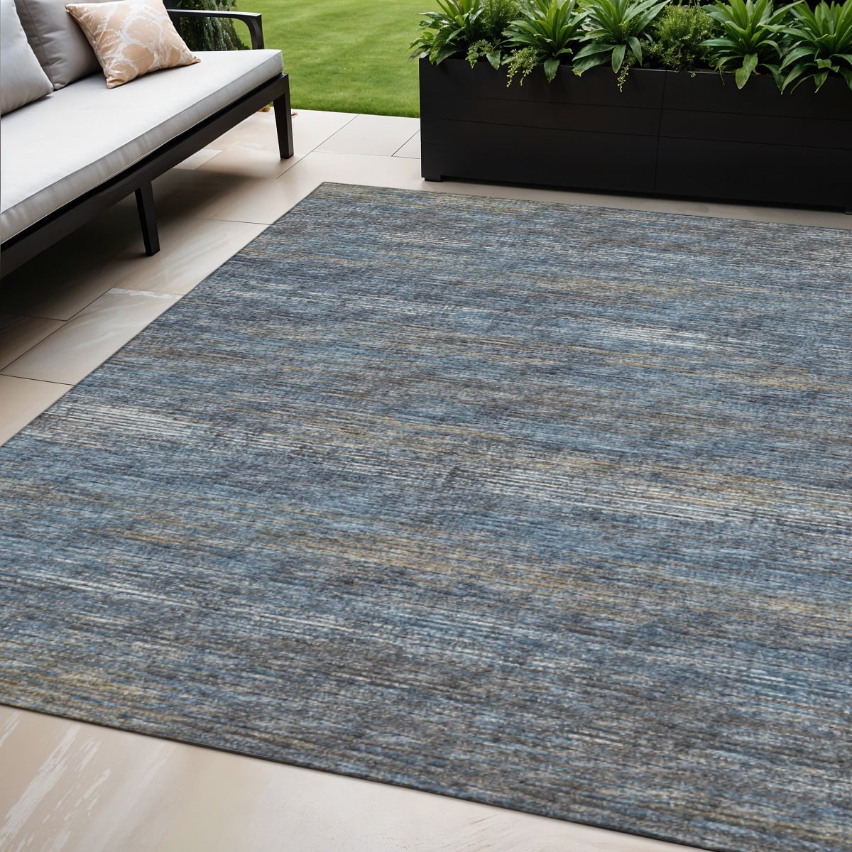 642387 5 x 8 ft. Blue & Ivory Abstract Washable Transitional Indoor & Outdoor Rectangle Area Rug