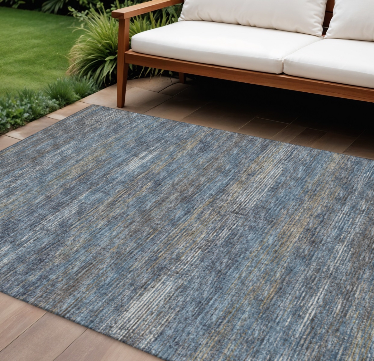 642390 9 x 12 ft. Blue & Ivory Abstract Washable Transitional Indoor & Outdoor Rectangle Area Rug