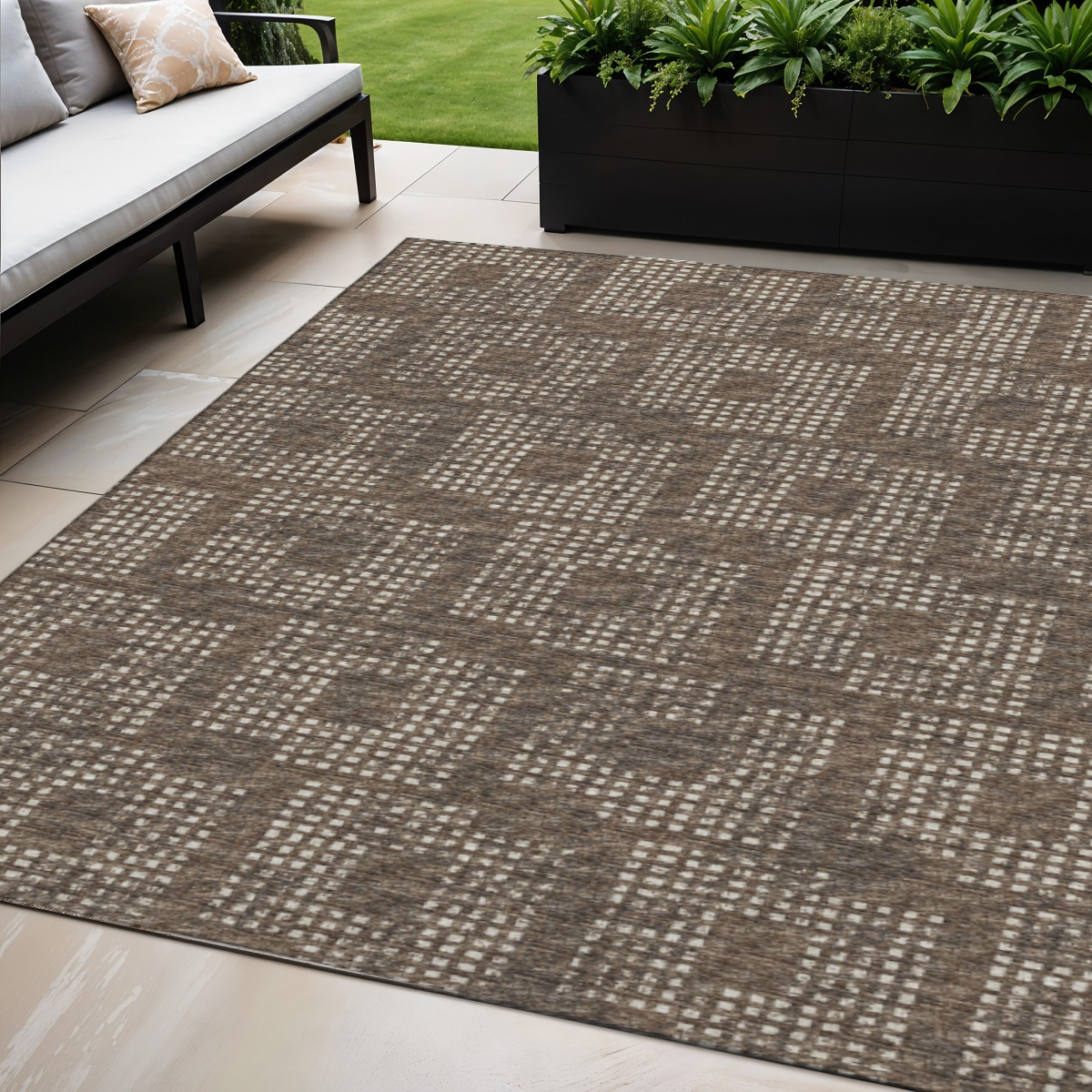 642447 5 x 8 ft. Brown & Ivory Geometric Washable Transitional Indoor & Outdoor Rectangle Area Rug