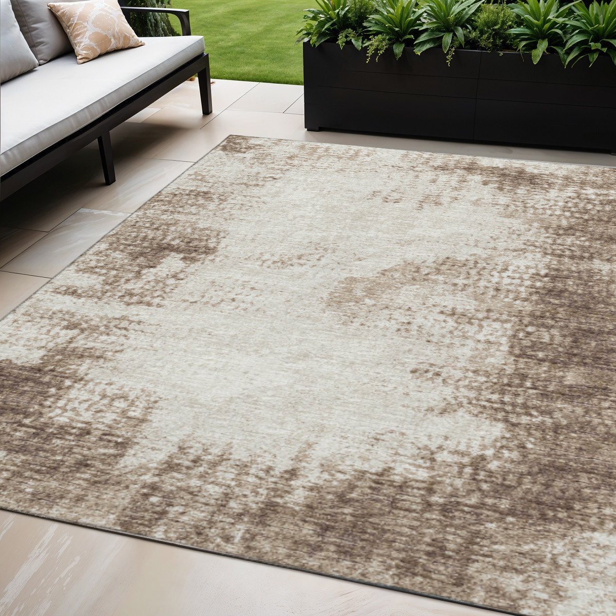 642471 5 x 8 ft. Brown & Ivory Abstract Washable Transitional Indoor & Outdoor Rectangle Area Rug