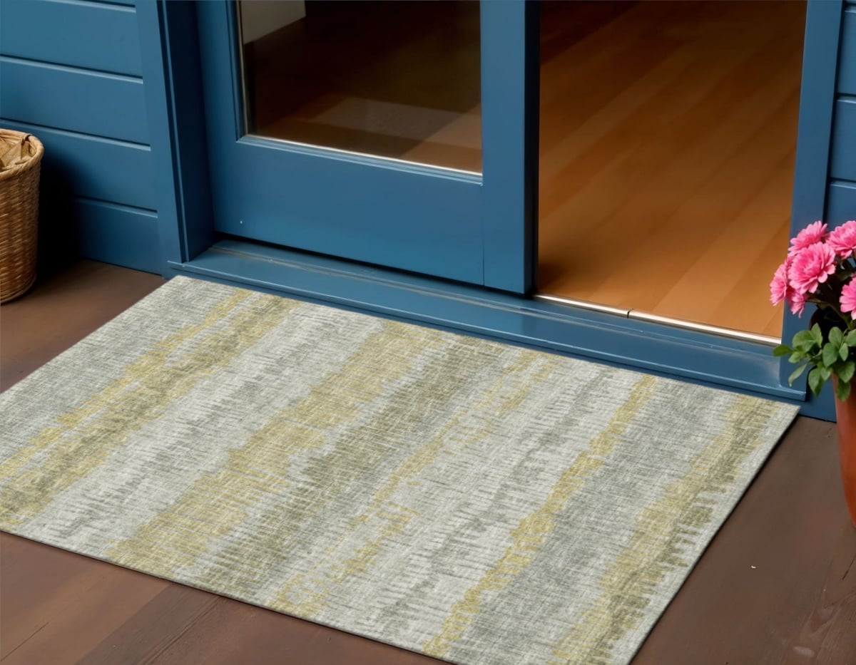 642536 3 x 5 ft. Sage & Gold Abstract Washable Transitional Indoor & Outdoor Rectangle Area Rug