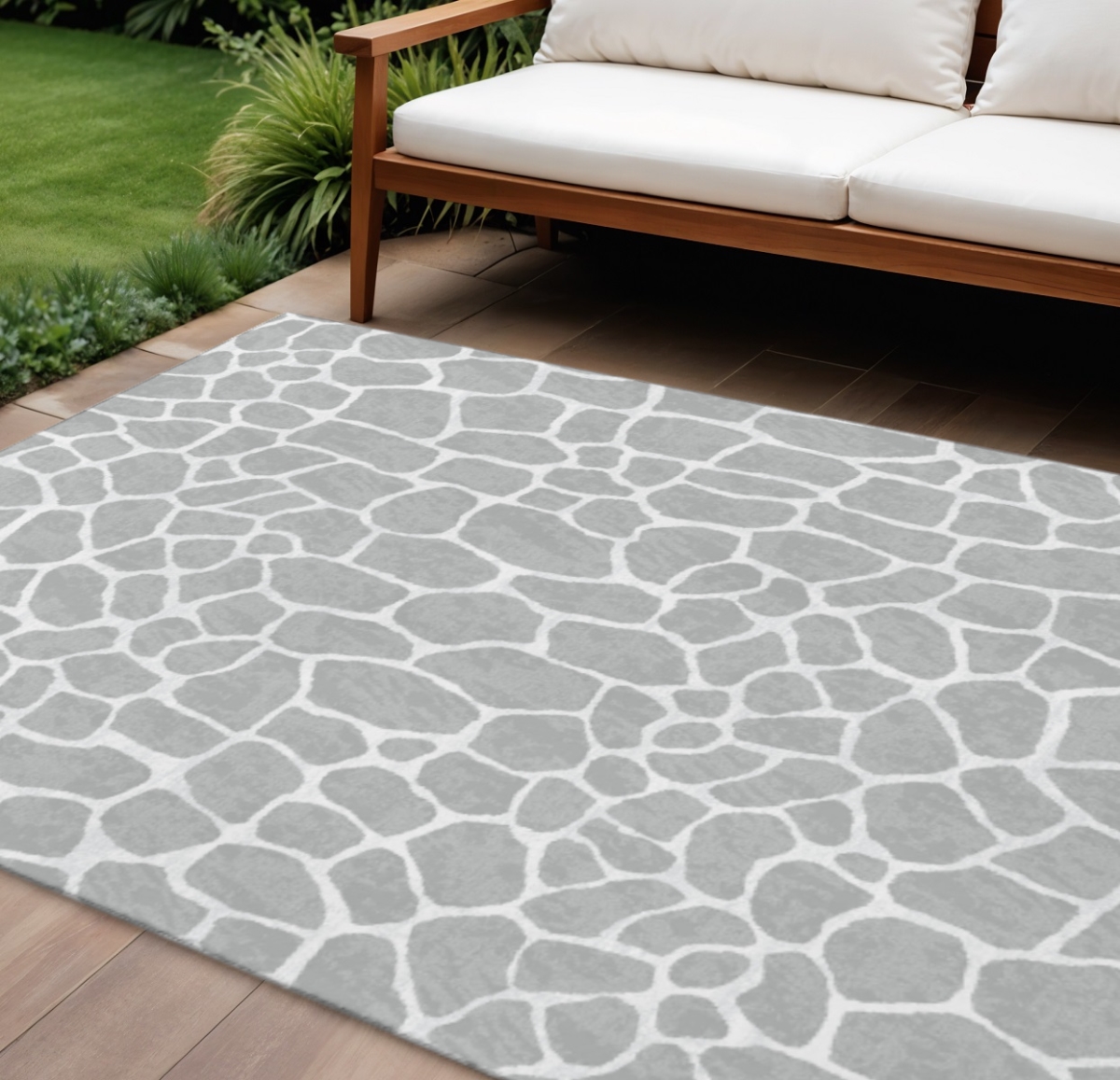 642798 9 x 12 ft. Gray & White Animal Print Washable Lodge Indoor & Outdoor Rectangle Area Rug