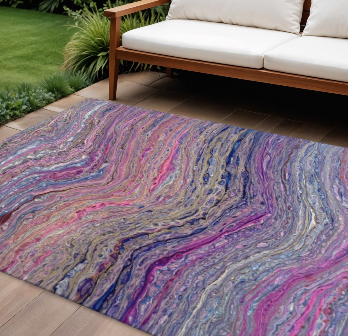 642816 9 x 12 ft. Raspberry & Purple Abstract Washable Contemporary Indoor & Outdoor Rectangle Area Rug