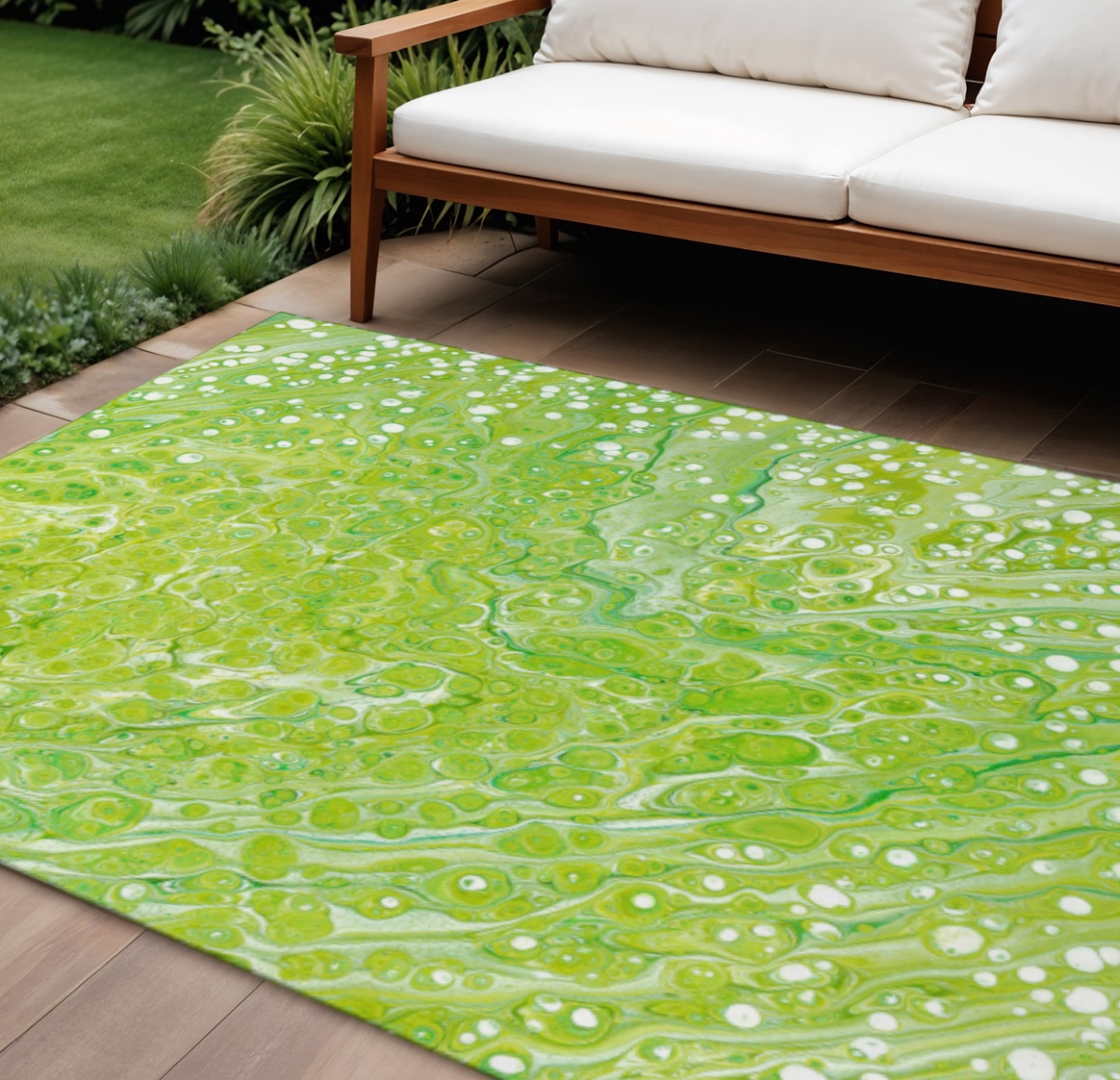 642829 10 x 14 ft. Shamrock Green & Ivory Abstract Washable Contemporary Indoor & Outdoor Rectangle Area Rug