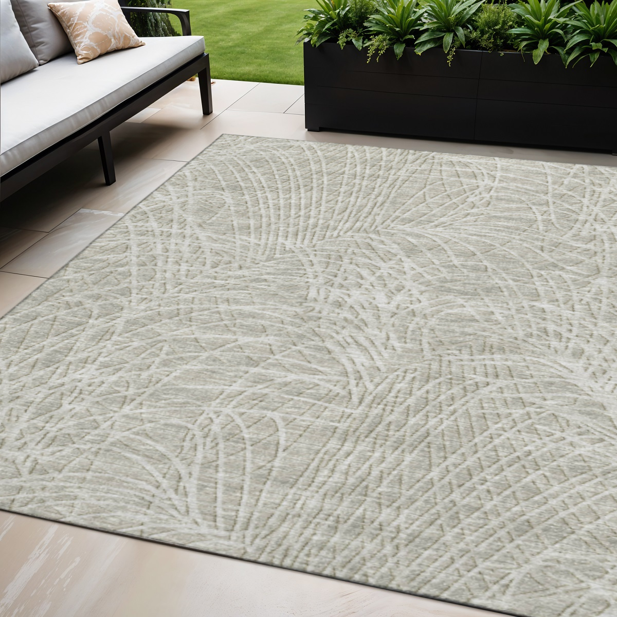 642513 5 x 8 ft. Beige & Gray Abstract Washable Transitional Indoor & Outdoor Rectangle Area Rug
