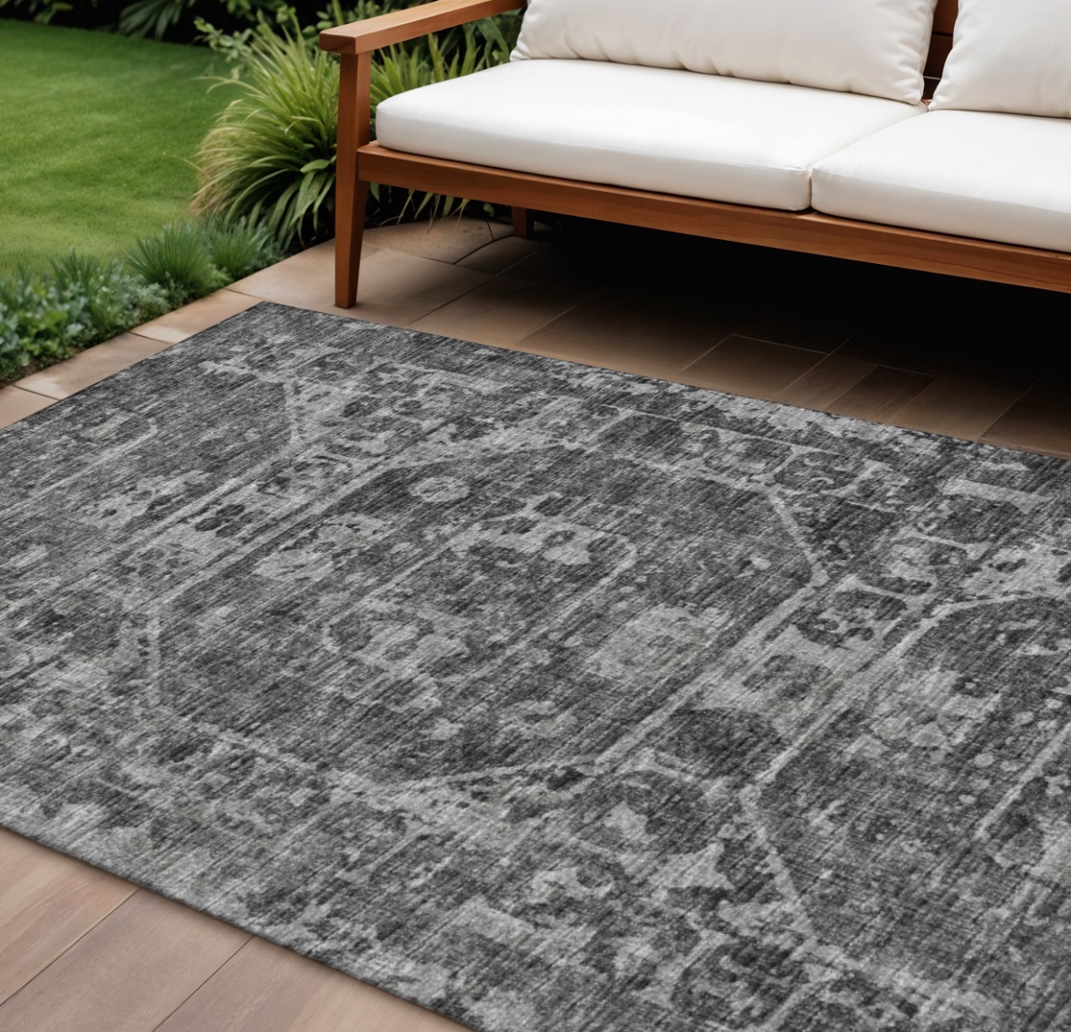 642702 9 x 12 ft. Black & Ivory Tribal Washable Traditional Indoor & Outdoor Rectangle Area Rug