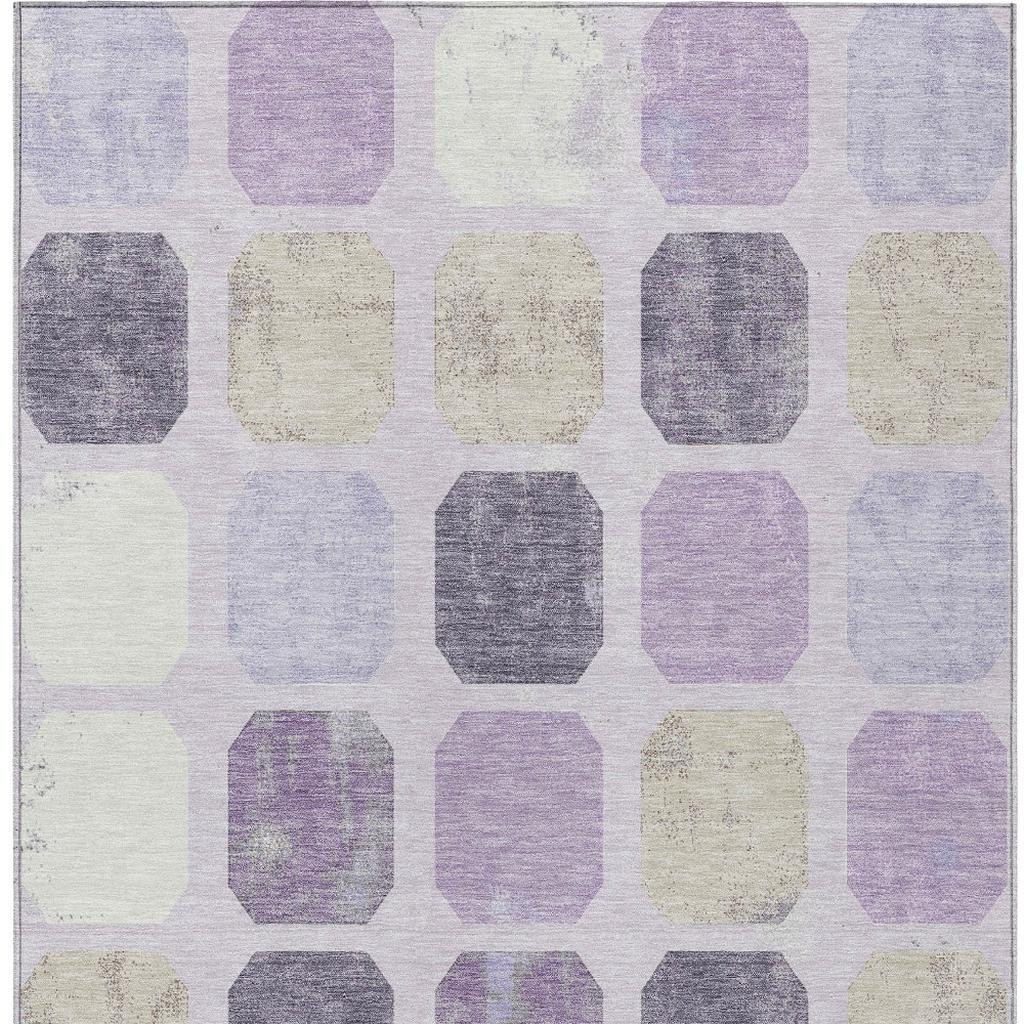 637964 10 x 14 ft. Lavender Ivory & Beige Geometric Washable Transitional Indoor & Outdoor Rectangle Area Rug