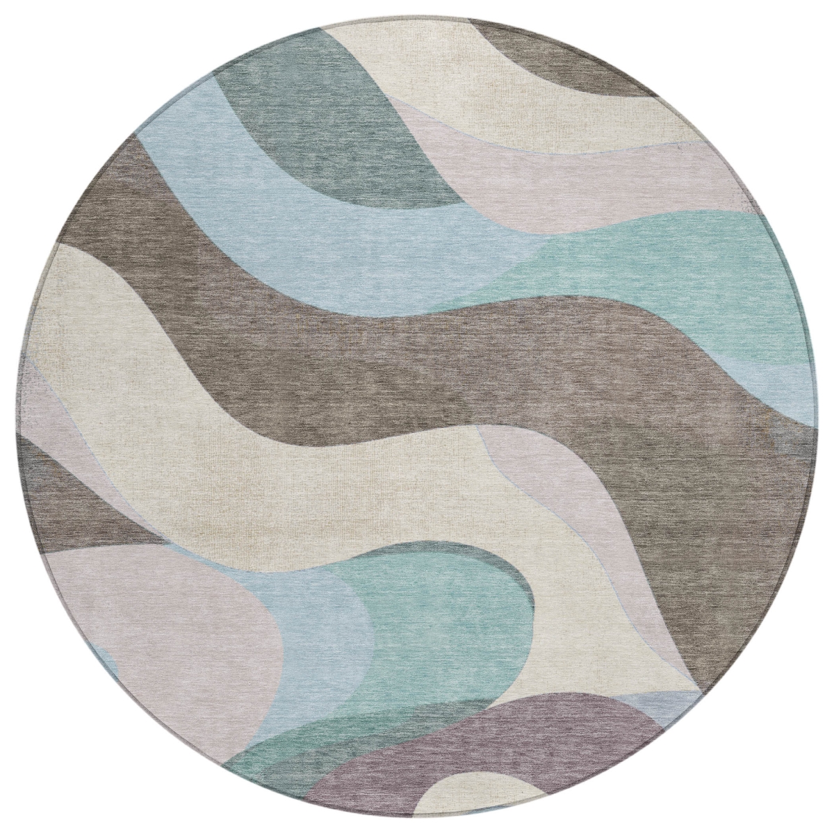 638039 8 ft. Taupe Sky Blue & Ivory Abstract Washable Transitional Indoor & Outdoor Round Area Rug