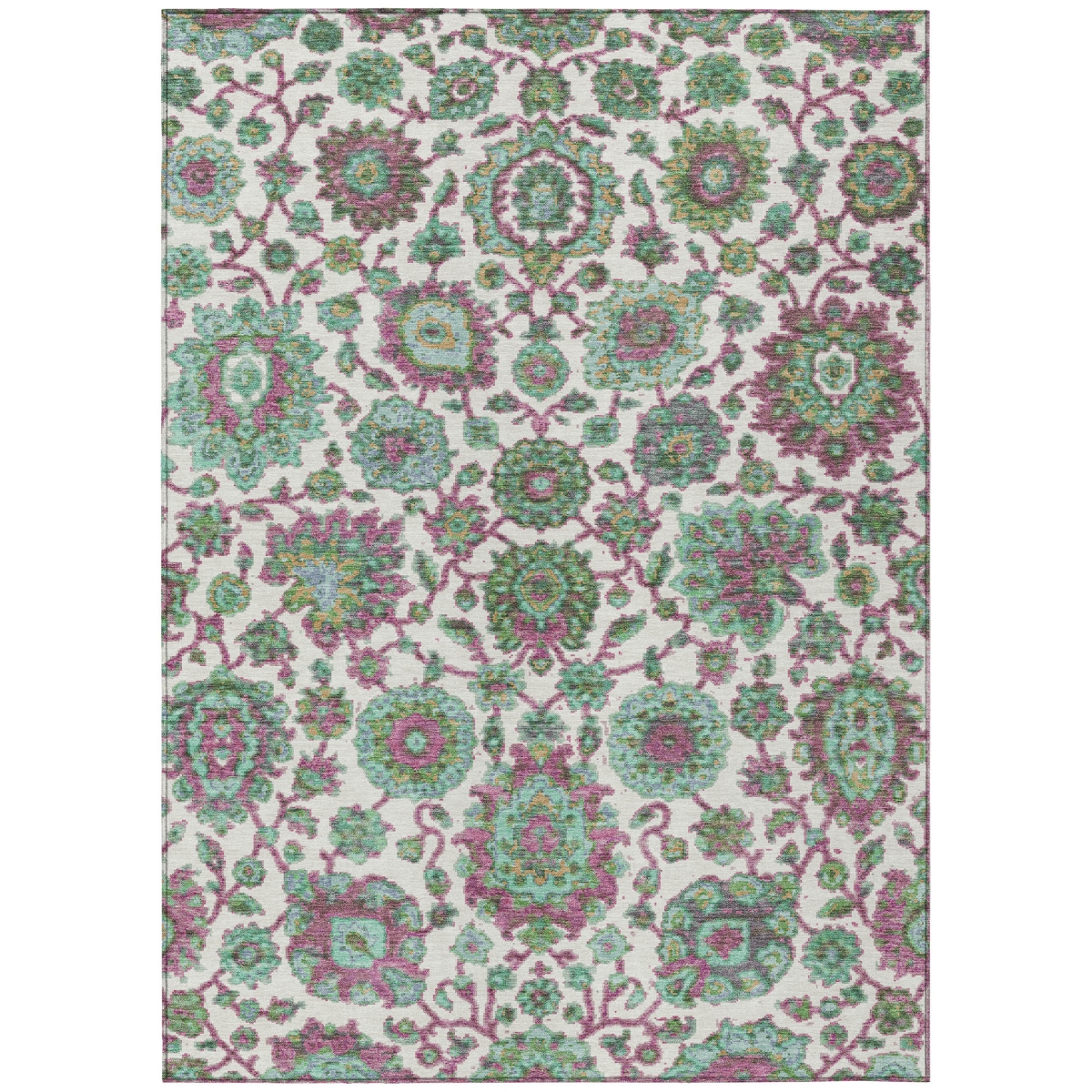 638060 8 x 10 ft. Mint Green & Ivory Floral Medallion Washable Traditional Indoor & Outdoor Rectangle Area Rug