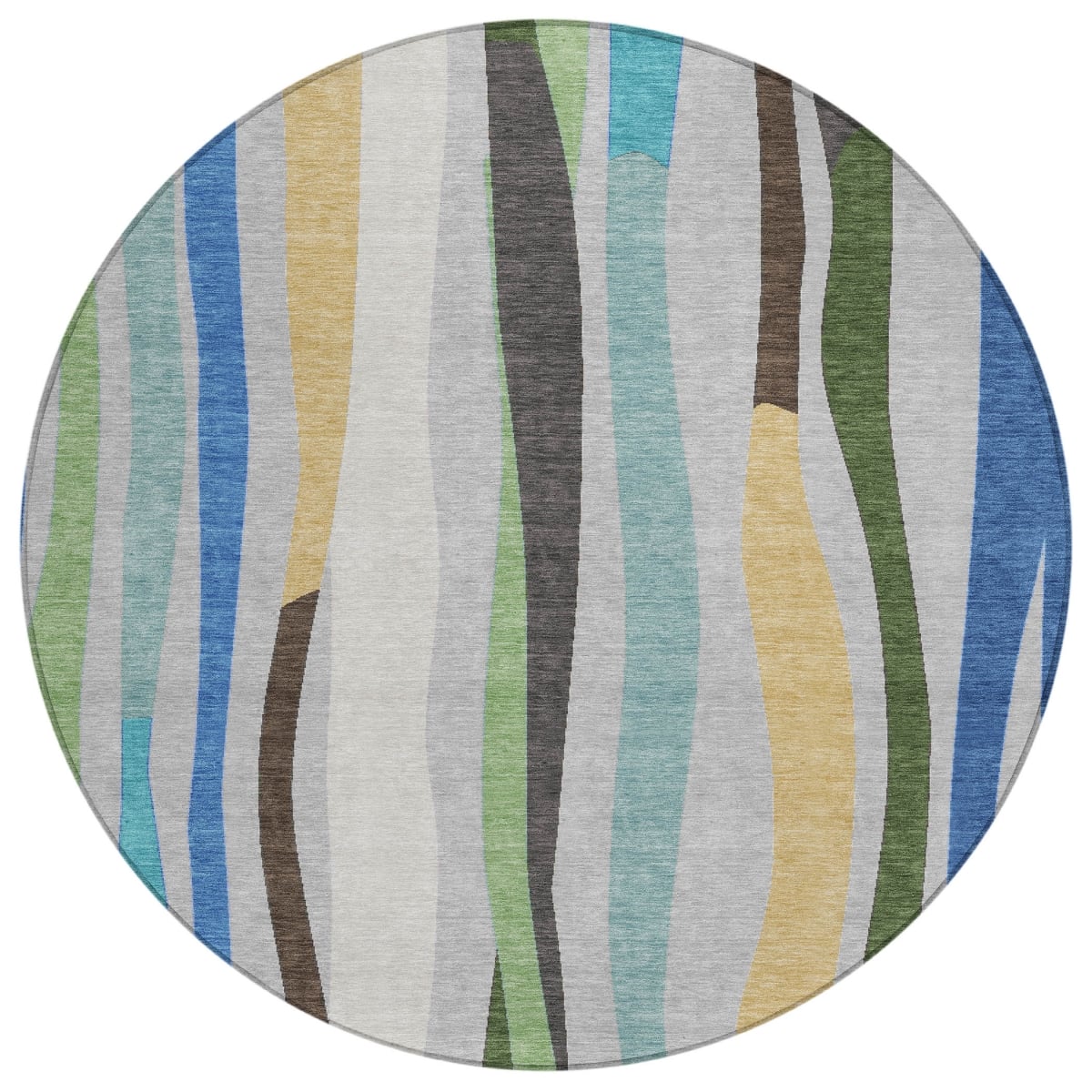 638105 8 ft. Green Gold & Blue Striped Washable Transitional Indoor & Outdoor Round Area Rug