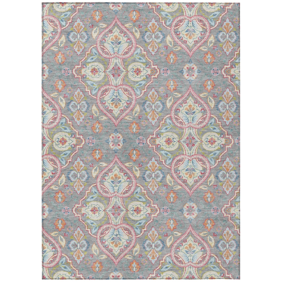 638664 5 x 8 ft. Gray Pink & Ivory Ogee Washable Transitional Indoor & Outdoor Rectangle Area Rug