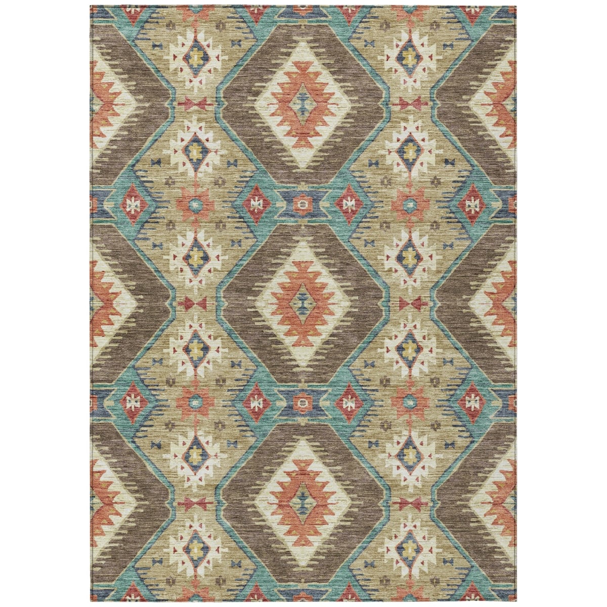 638777 3 x 5 ft. Khaki Teal, Blue & Copper Moroccan Washable Transitional Indoor & Outdoor Rectangle Area Rug
