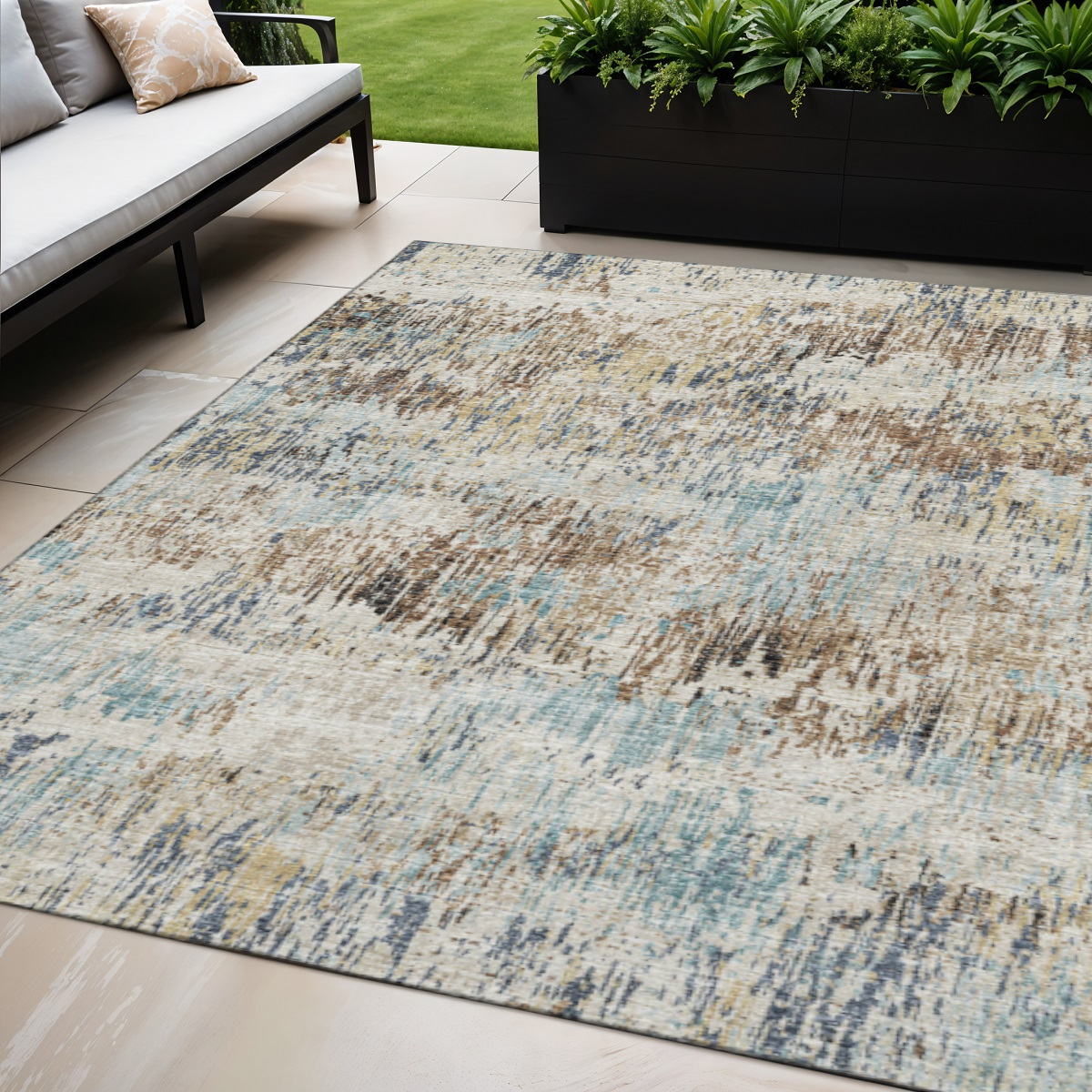 643578 5 x 8 ft. Midnight Ivory & Beige Abstract Washable Transitional Indoor & Outdoor Rectangle Area Rug
