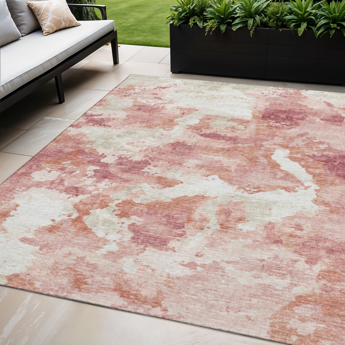 643602 5 x 8 ft. Pink & Ivory Abstract Washable Transitional Indoor & Outdoor Rectangle Area Rug