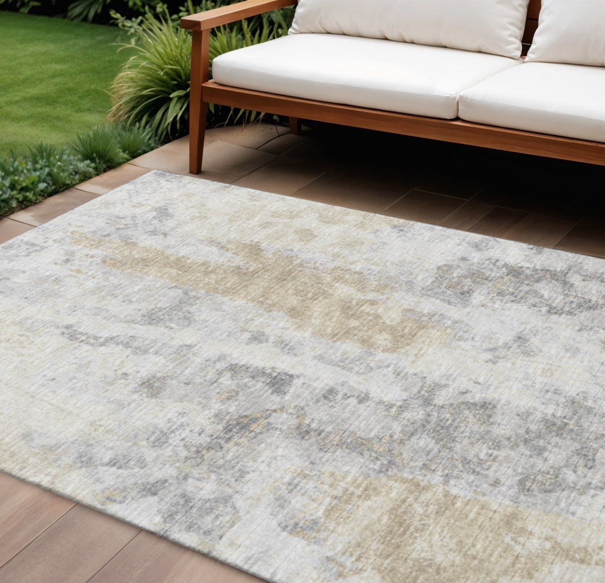 643616 8 x 10 ft. Midnight Ivory & Beige Abstract Washable Transitional Indoor & Outdoor Rectangle Area Rug