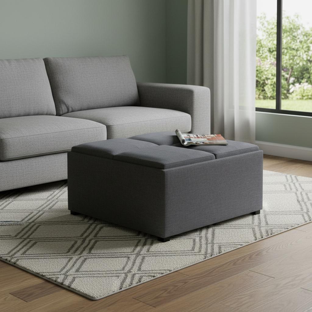 641813 35 in. Gray & Dark Brown Fabric Cocktail Ottoman with Storage