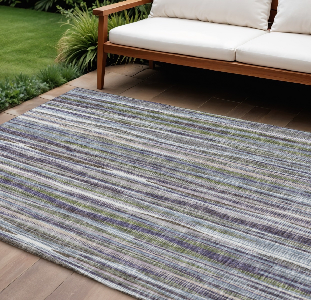 642360 9 x 12 ft. Plum & Ivory Striped Washable Transitional Indoor & Outdoor Rectangle Area Rug