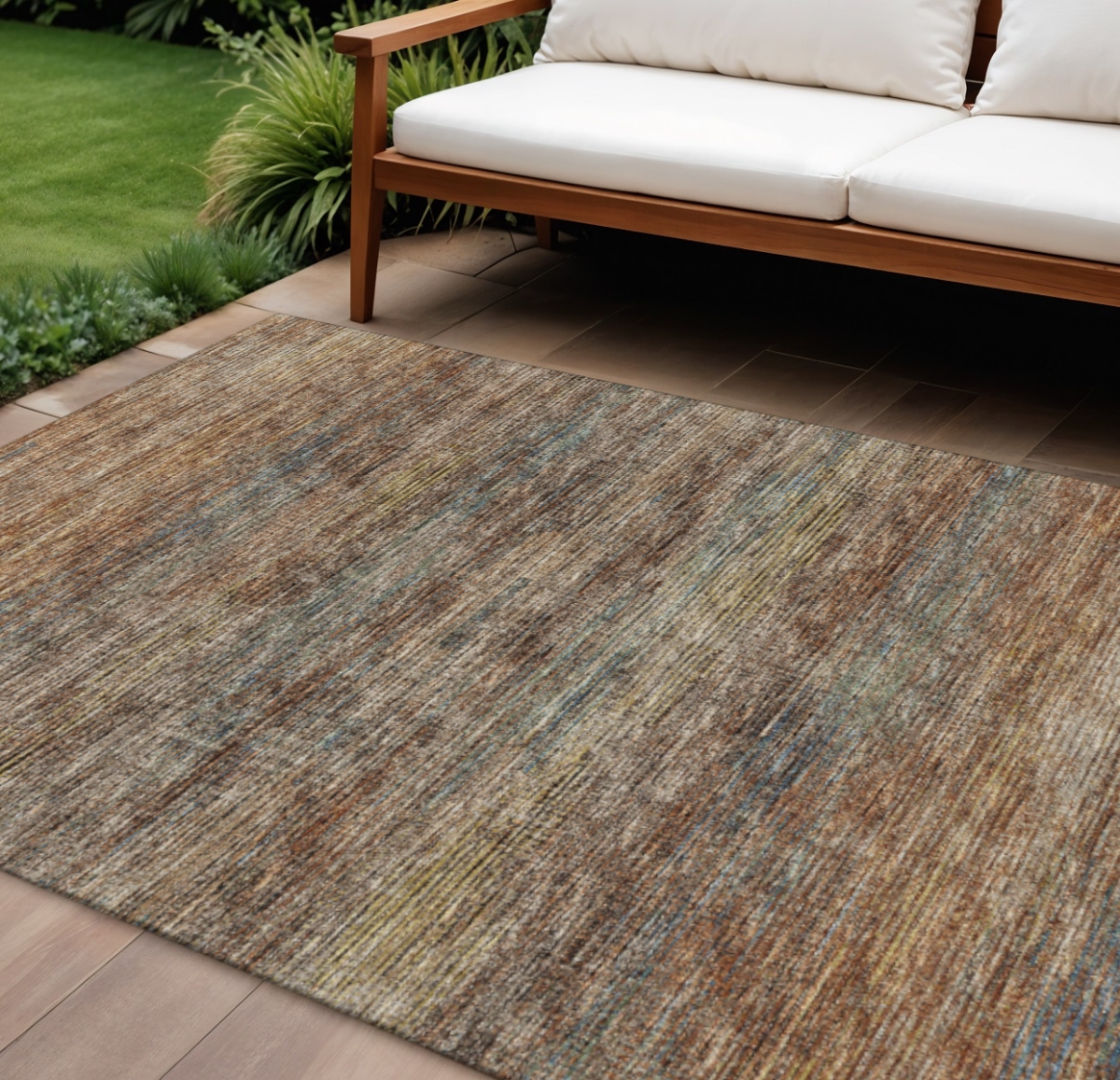 642385 10 x 14 ft. Burnt Sienna & Coffee Abstract Washable Transitional Indoor & Outdoor Rectangle Area Rug