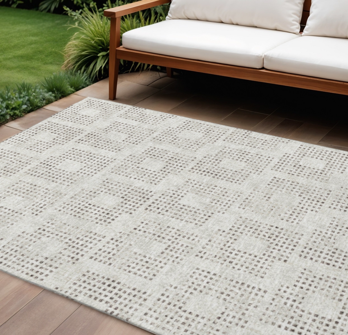 642420 9 x 12 ft. Beige & Chocolate Geometric Washable Transitional Indoor & Outdoor Rectangle Area Rug