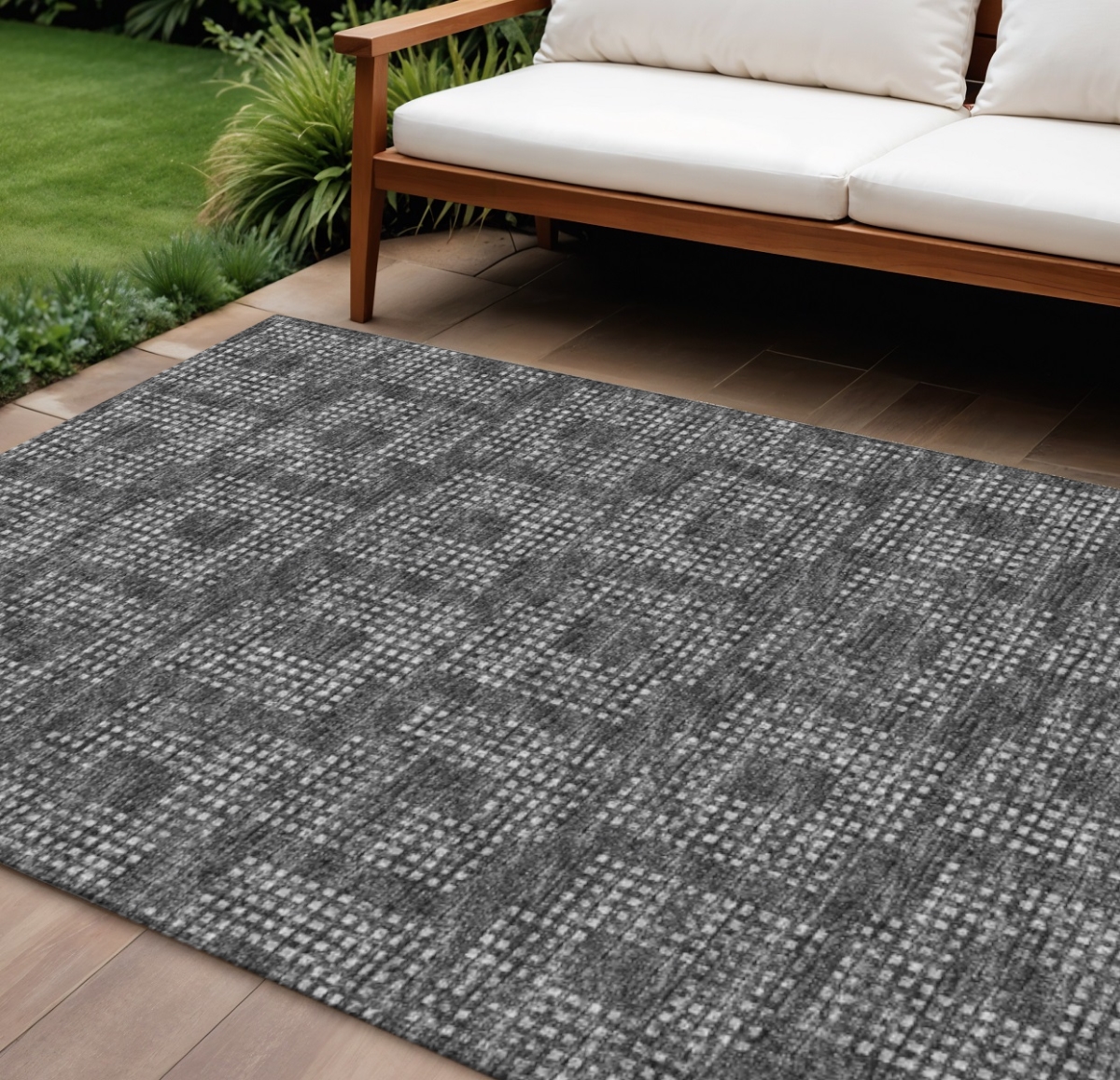 642461 8 x 10 ft. Black & Ivory Geometric Washable Transitional Indoor & Outdoor Rectangle Area Rug