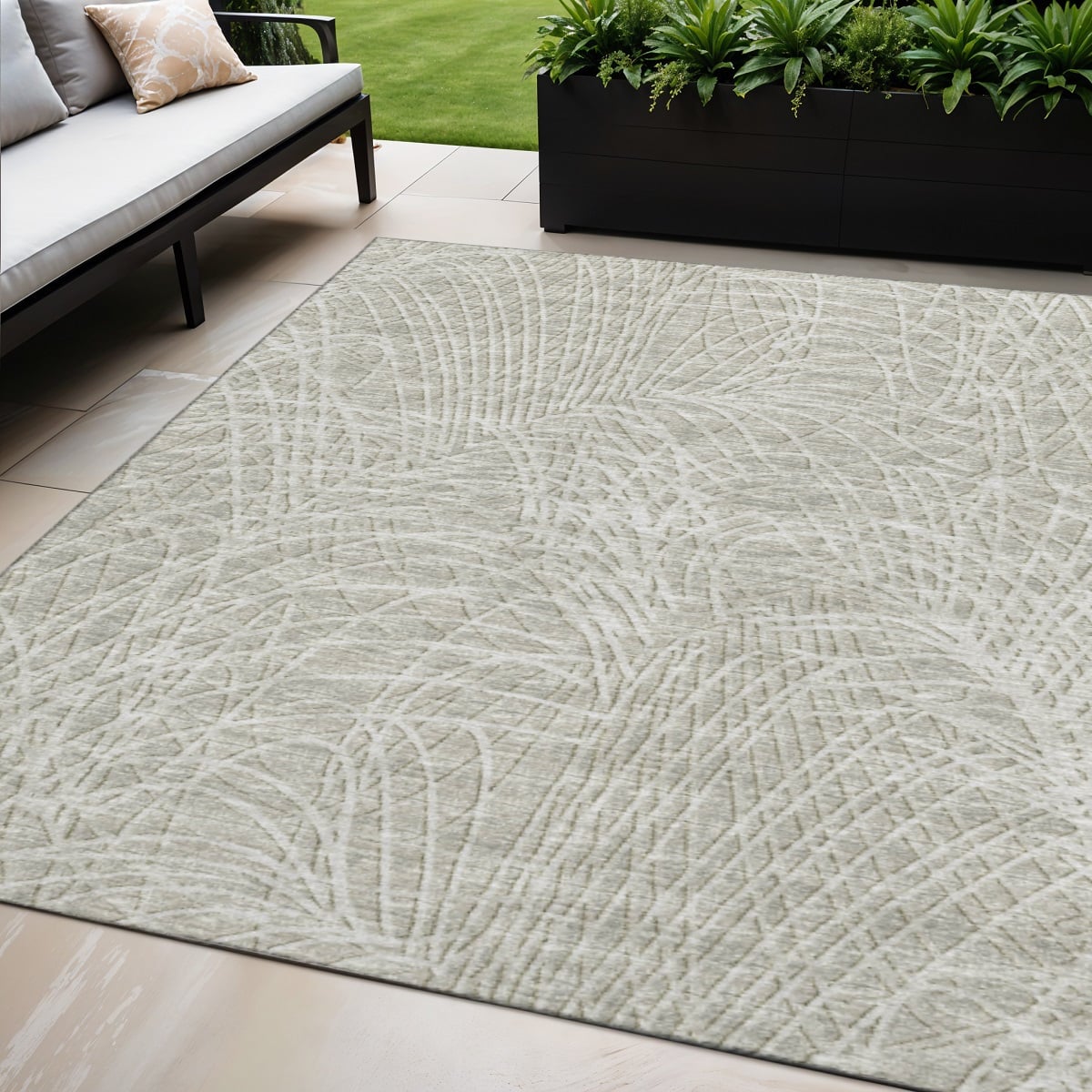 642489 5 x 8 ft. Beige & Ivory Abstract Washable Transitional Indoor & Outdoor Rectangle Area Rug