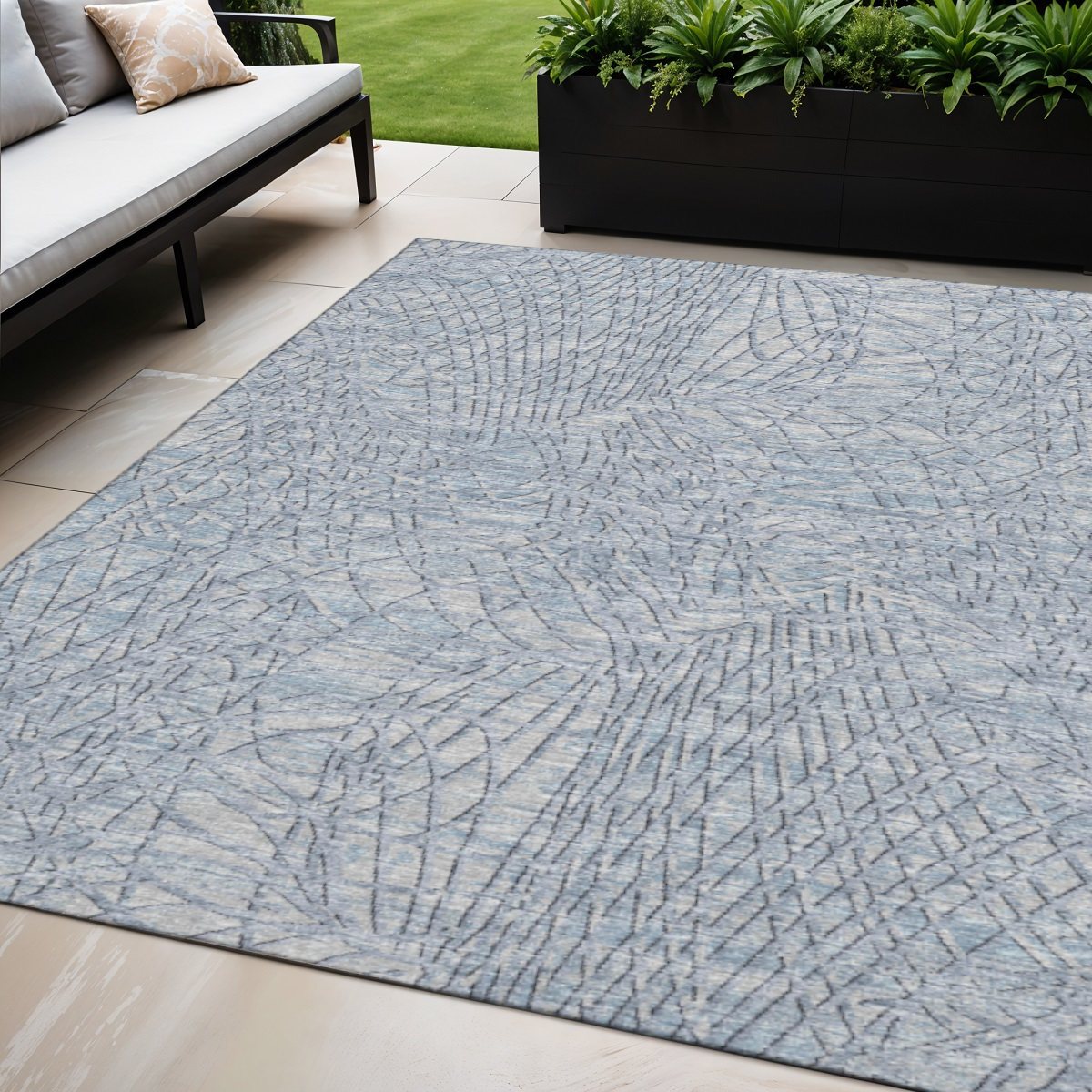 642501 5 x 8 ft. Blue & Gray Abstract Washable Transitional Indoor & Outdoor Rectangle Area Rug