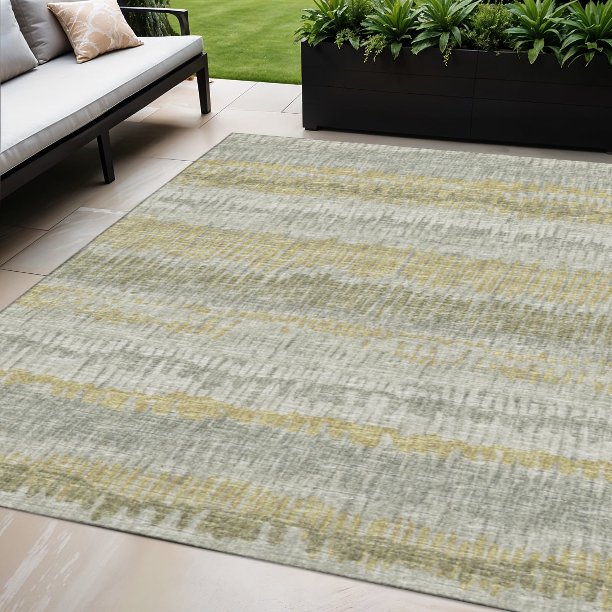 642537 5 x 8 ft. Sage & Gold Abstract Washable Transitional Indoor & Outdoor Rectangle Area Rug