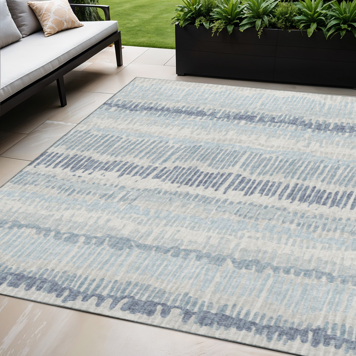 642543 5 x 8 ft. Blue & Ivory Abstract Washable Transitional Indoor & Outdoor Rectangle Area Rug
