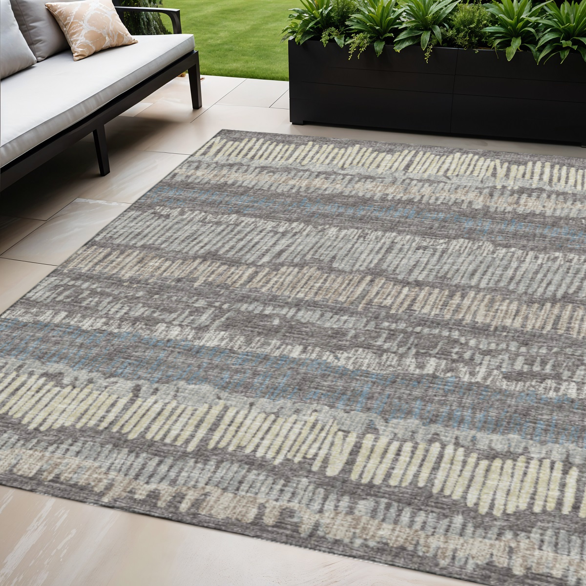 642549 5 x 8 ft. Gray & Ivory Abstract Washable Transitional Indoor & Outdoor Rectangle Area Rug
