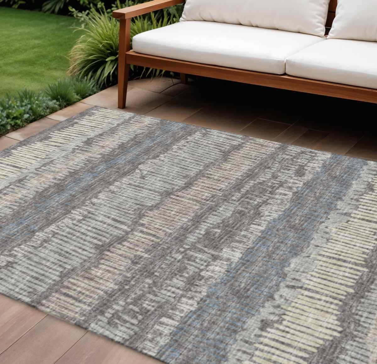 642552 9 x 12 ft. Gray & Ivory Abstract Washable Transitional Indoor & Outdoor Rectangle Area Rug